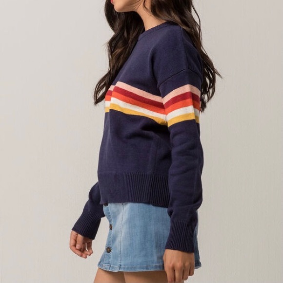 Dark Navy Blue Sunset Chest Striped Knit Crewneck Sweater | Sky & Sparrow - Picture 7 of 8